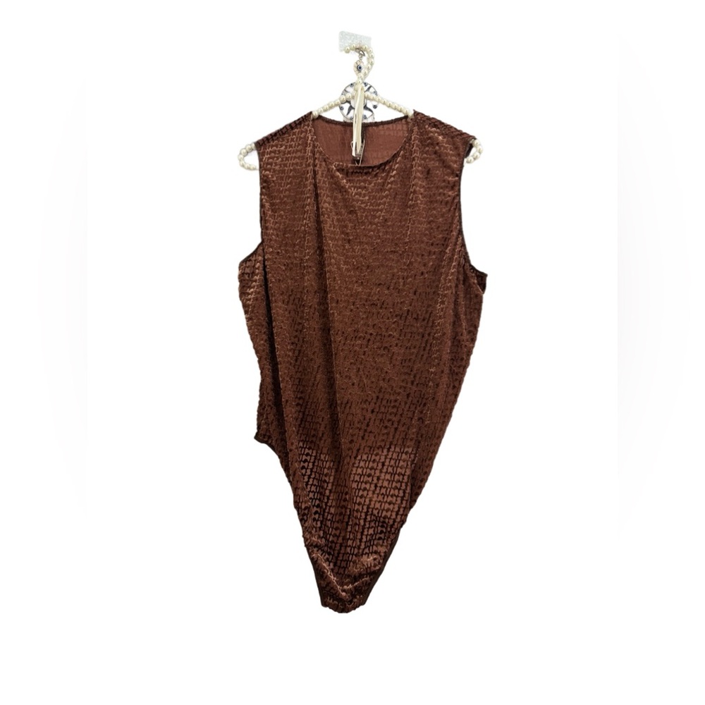 Skims Size 4X Chestnut Velvet Logo Sleeveless Crew Neck Bodysuit NWT